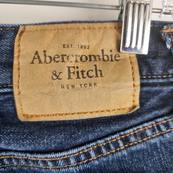 Abercrombie & Fitch Jeans Men 28x30 Slim Straight Button Fly Distress Dark Denim - Picture 12 of 13